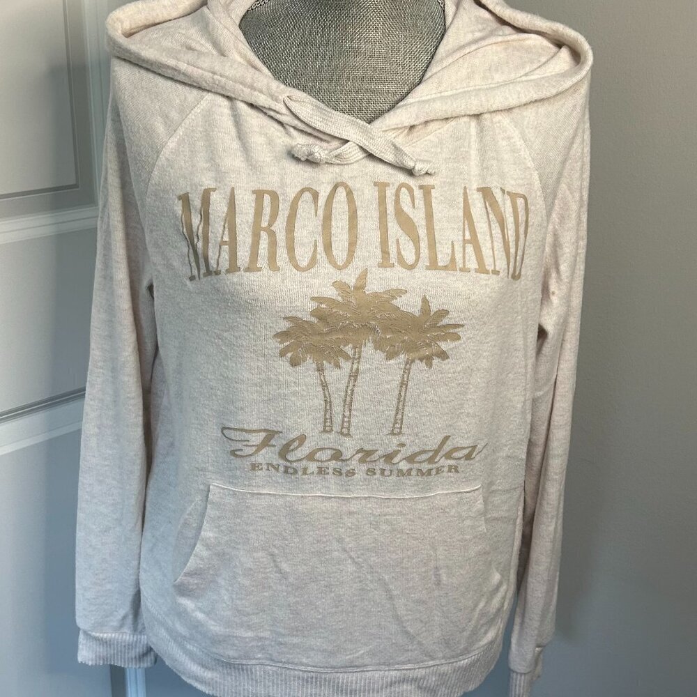 Marco Island Florida Women's Beige Hoodie Size M EUC - Picture 1 of 3